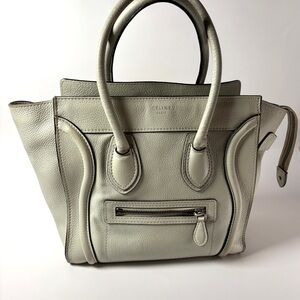 Vintage Celine Micro Luggage Tote, Light Grey Italian Leather, Phoebe Philo Era